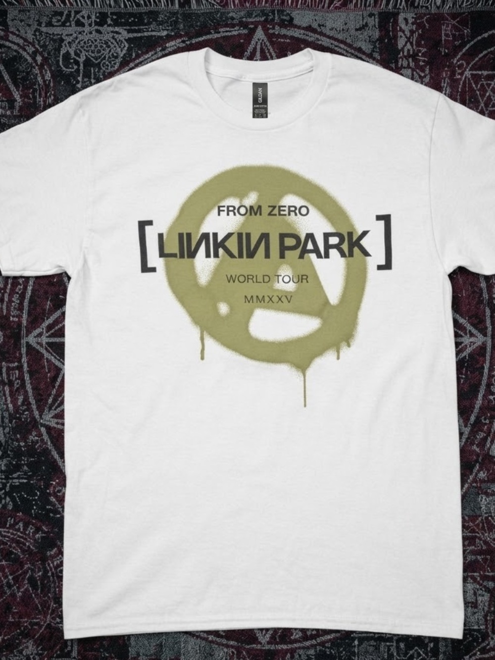 Gildan White Linkin Park "From Zero" Tour Tee with Olive Graphic